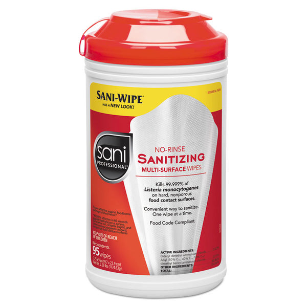 Sani Professional® No-Rinse Sanitizing Multi-Surface Wipes, Unscented, White, 95/Container, 6/Carton (NICP56784)