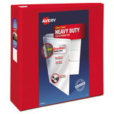 Avery® Heavy-Duty View Binder with DuraHinge and Locking One Touch EZD Rings, 3 Rings, 4" Capacity, 11 x 8.5, Red (AVE79326) Each