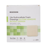 McKesson Lite Thin Foam Dressing 3 X 3 Inch Without Border Film Backing Silicone Gel Adhesive Square Sterile (1083092_BX) 10/BX