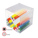 deflecto® Stackable Cube Organizer, X Divider, 4 Compartments, Plastic, 6 x 7.2 x 6, Clear (DEF350201) Each