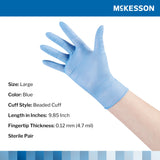 McKesson Confiderm® STR Exam Glove Large Sterile Pair Nitrile Standard Cuff Length Textured Fingertips Blue Not Rated (1065407_CS) 200/CS