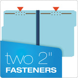 Pendaflex® Heavy-Duty Pressboard Folders with Embossed Fasteners, 1/3-Cut Tabs, 1" Expansion, 2 Fasteners, Letter Size, Blue, 25/Box (PFXFP213) Each