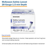 McKesson Safety Lancet 28 Gauge Retractable Push Button Activation Finger (1217991_BX) 100/BX