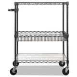Alera® Three-Tier Wire Cart with Basket, Metal, 2 Shelves, 1 Bin, 500 lb Capacity, 34" x 18" x 40", Black Anthracite (ALESW543018BA) Each