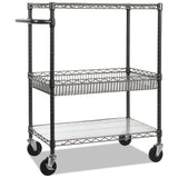 Alera® Three-Tier Wire Cart with Basket, Metal, 2 Shelves, 1 Bin, 500 lb Capacity, 34" x 18" x 40", Black Anthracite (ALESW543018BA) Each