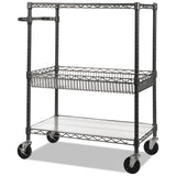 Alera® Three-Tier Wire Cart with Basket, Metal, 2 Shelves, 1 Bin, 500 lb Capacity, 34" x 18" x 40", Black Anthracite (ALESW543018BA) Each
