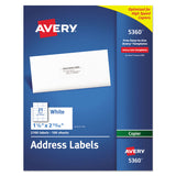 Avery® Copier Mailing Labels, Copiers, 1.5 x 2.81, White, 21/Sheet, 100 Sheets/Box (AVE5360) Box of 2100