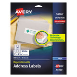 Avery® Repositionable Address Labels w/SureFeed, Inkjet/Laser, 1 x 2.63, White, 750/BX (AVE58160) Pack of 750