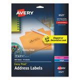 Avery® Glossy Clear Easy Peel Mailing Labels w/ Sure Feed Technology, Inkjet/Laser Printers, 1 x 2.63, 30/Sheet, 10 Sheets/Pack (AVE6521) Pack of 300