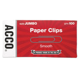 ACCO Paper Clips, Jumbo, Smooth, Silver, 100 Clips/Box, 10 Boxes/Pack (ACC72580) 10 Boxes of 100