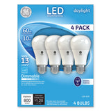 GE LED Daylight A19 Dimmable Light Bulb, 10 W, 4/Pack (GEL67616) Pack of 4