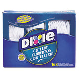 Dixie® Combo Pack, Tray with White Plastic Utensils, 56 Forks, 56 Knives, 56 Spoons, 6 Packs (DXECM168CT) 6 Packs of 56 Forks, 56 Knives, 56