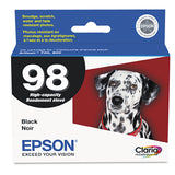 Epson® T098120-S (98) Claria High Yield Ink, 450 Page-Yield, Black (EPST098120S) Each