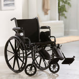 McKesson Lightweight Wheelchair Dual Axle Desk Length Arm Swing-Away Elevating Legrest Black Upholstery 18 Inch Seat Width Adult 300 lbs. Weight Capacity (1065285_EA) 1/EA