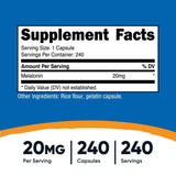 nutricost® Dietary Supplement Melatonin 20 mg Strength Capsule 240 Per Bottle (1270276_BT) 1/BT