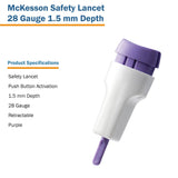 McKesson Safety Lancet 28 Gauge Retractable Push Button Activation Finger (1217991_BX) 100/BX