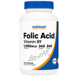 nutricost® Folic Acid (Vitamin B9) Dietary Supplement Folate 1,000 mcg Strength Capsule 240 Per Bottle (1270254_BT) 1/BT