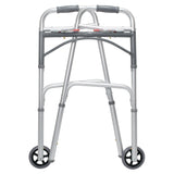 McKesson Dual Release Folding Walker with Wheels Adjustable Height Aluminum Frame 350 lbs. Weight Capacity 32 to 39 Inch Height (1073638_EA) 1/EA