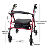 McKesson 4 Wheel Rollator Red Adjustable Height / Folding Aluminum Frame (1095248_EA) 1/EA