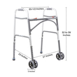 McKesson Bariatric Dual Release Folding Walker with Wheels Adjustable Height Steel Frame 500 lbs. Weight Capacity 32 to 39 Inch Height (1065261_EA) 1/EA