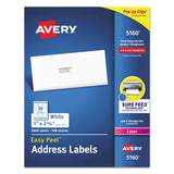 Avery® Easy Peel White Address Labels w/ Sure Feed Technology, Laser Printers, 1 x 2.63, White, 30/Sheet, 100 Sheets/Box (AVE5160) Box of 3000