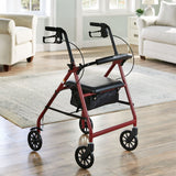 McKesson 4 Wheel Rollator Red Adjustable Height / Folding Aluminum Frame (1065263_EA) 1/EA