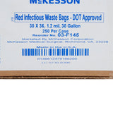 McKesson Biohazard Waste Bag Biohazard Symbol / Infectious Waste 30 gal. Red 30 X 36 Inch (551254_CS) 1/CS