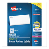 Avery® Easy Peel White Address Labels w/ Sure Feed Technology, Laser Printers, 0.5 x 1.75, White, 80/Sheet, 100 Sheets/Box (AVE5167) Box of 8000