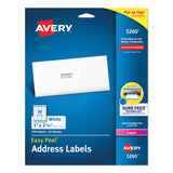 Avery® Easy Peel White Address Labels w/ Sure Feed Technology, Laser Printers, 1 x 2.63, White, 30/Sheet, 25 Sheets/Pack (AVE5260) Pack of 750