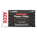 ACCO Premium Heavy-Gauge Wire Paper Clips, Jumbo, Nonskid, Silver, 100 Clips/Box, 10 Boxes/Pack (ACC72510) 10 Boxes of 100