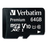 Verbatim® 64GB Premium microSDXC Memory Card with Adapter, UHS-I V10 U1 Class 10, Up to 90MB/s Read Speed (VER44084) Each