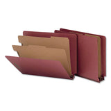 Universal® Red Pressboard End Tab Classification Folders, 2" Expansion, 2 Dividers, 6 Fasteners, Letter Size, Red Exterior, 10/Box (UNV10315) Box of 10
