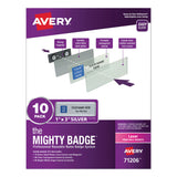 Avery® The Mighty Badge Name Badge Holder Kit, Horizontal, 3 x 1, Laser, Silver, 10 Holders and 80 Inserts/Kit (AVE71206) Pack of 10