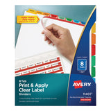 Avery® Print and Apply Index Maker Clear Label Dividers, 8-Tab, Color Tabs, 11 x 8.5, White, Traditional Color Tabs, 1 Set (AVE11407) Set of 8