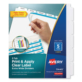Avery® Print and Apply Index Maker Clear Label Dividers, Extra Wide Tab, 5-Tab, White Tabs, 11.25 x 9.25, White, 5 Sets (AVE11440) 5 Sets of 5