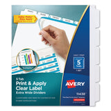 Avery® Print and Apply Index Maker Clear Label Dividers, Extra Wide Tab, 5-Tab, White Tabs, 11.25 x 9.25, White, 1 Set (AVE11438) Set of 5