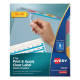 Avery® Print and Apply Index Maker Clear Label Plastic Dividers with Printable Label Strip, 5-Tab, 11 x 8.5, Assorted Tabs, 5 Sets (AVE12452) 5 Sets of 5