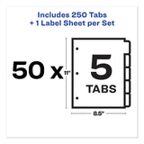 Avery® Print and Apply Index Maker Clear Label Dividers, 5-Tab, White Tabs, 11 x 8.5, White, 50 Sets (AVE11556) 50 Sets of 8