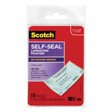 Scotch™ Self-Sealing Laminating Pouches, 9 mil, 3.8" x 2.4", Gloss Clear, 10/Pack (MMMLS85110G) Pack of 10