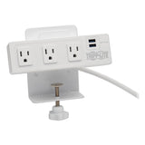 Tripp Lite Surge Protector, 3 AC Outlets/2 USB Ports, 10 ft Cord, 510 J, White (TRPTLP310USBCW) Each