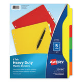 Avery® Heavy-Duty Plastic Dividers with Multicolor Tabs and White Labels , 5-Tab, 11 x 8.5, Assorted, 1 Set (AVE23080) Set of 5
