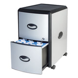 Storex Mobile Filing Cabinet with Metal Siding, 2 Letter-Size File Drawers, Silver/Black, 19" x 15" x 23" (STX61351U01C) Each
