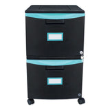 Storex Two-Drawer Mobile Filing Cabinet, 2 Legal/Letter-Size File Drawers, Black/Teal, 14.75" x 18.25" x 26" (STX61315U01C) Each