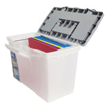 Storex Portable Letter/Legal Filebox with Organizer Lid, Letter/Legal Files, 14.5" x 10.5" x 12", Clear/Silver (STX61511U01C) Each