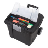 Storex Premium Mobile File Transport Box with Telescoping Handle and Organizer Tray, Letter Files, 15" x 16.38" x 14.25", Black/Gray (STX61507U01C) Each
