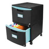 Storex Two-Drawer Mobile Filing Cabinet, 2 Legal/Letter-Size File Drawers, Black/Teal, 14.75" x 18.25" x 26" (STX61315U01C) Each