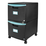 Storex Two-Drawer Mobile Filing Cabinet, 2 Legal/Letter-Size File Drawers, Black/Teal, 14.75" x 18.25" x 26" (STX61315U01C) Each