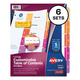 Avery® Customizable TOC Ready Index Multicolor Tab Dividers, 5-Tab, 1 to 5, 11 x 8.5, White, Traditional Color Tabs, 6 Sets (AVE11187) 6 Sets of 10