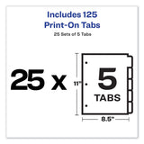 Avery® Customizable Print-On Dividers, 3-Hole Punched, 5-Tab, 11 x 8.5, White, 25 Sets (AVE11517) Box of 25