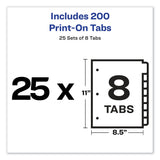 Avery® Customizable Print-On Dividers, 3-Hole Punched, 8-Tab, 11 x 8.5, White, 25 Sets (AVE11554) Box of 25